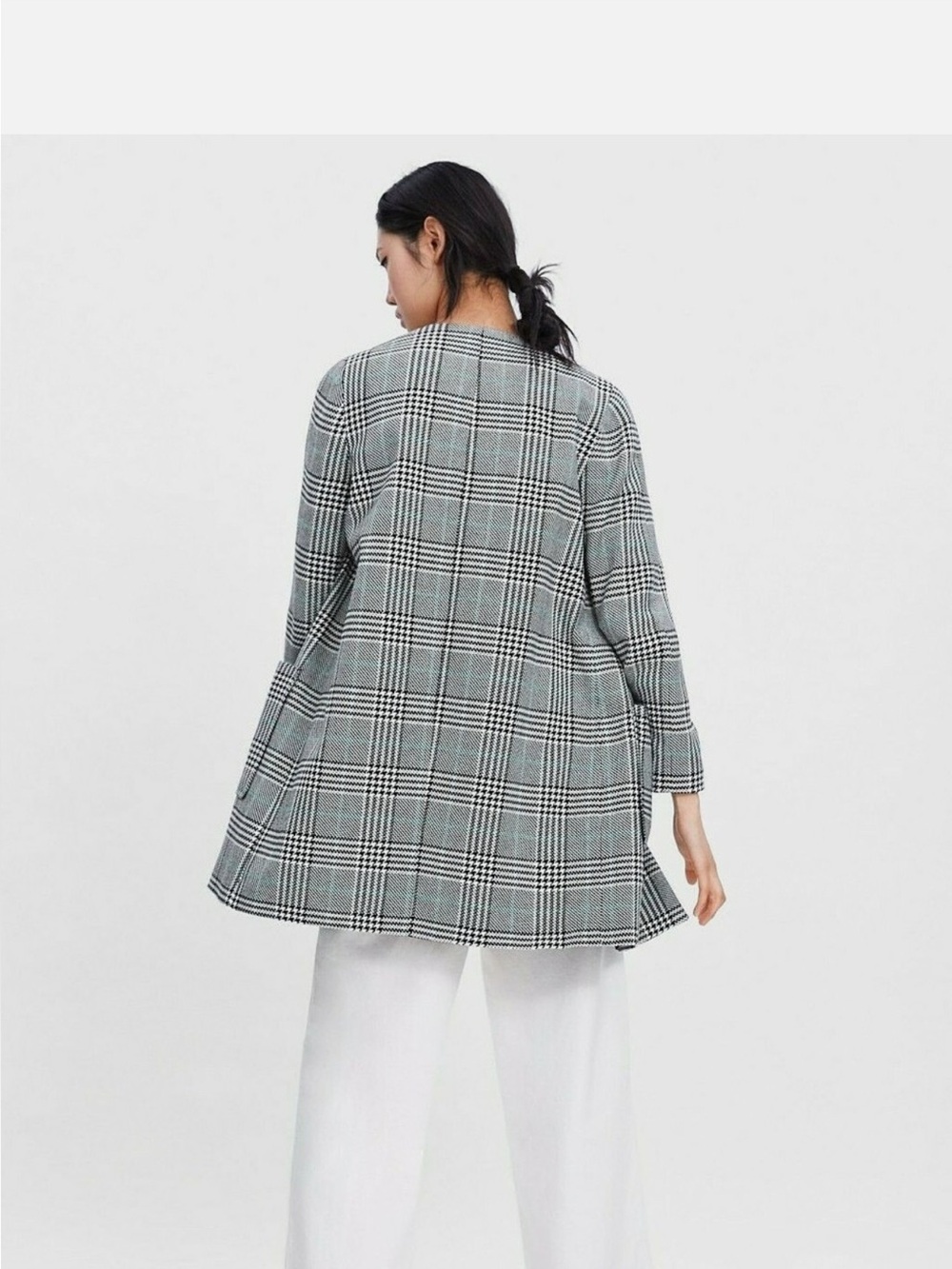 ZARA BLACK/ECRU/GREEN HOUNDSTOOTH COAT WITH ROUND NECK SIZE M - Picture 6 of 7